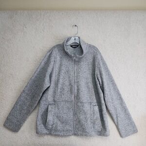 Lands' End Jacket Womens L Full Zip Herringbone Fleece Lined Gray